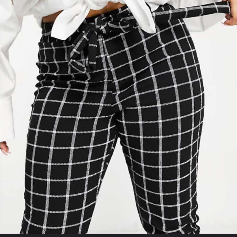 Plaid pants with bow and zip
